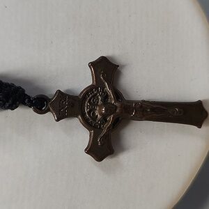 Catholic Rosary Necklace Saint Benedict Crucifix Ruega Por Nosotros Black Beaded